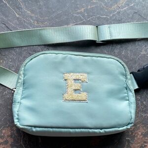 Mint Green Crossbody Bag with Sparkle Initial E